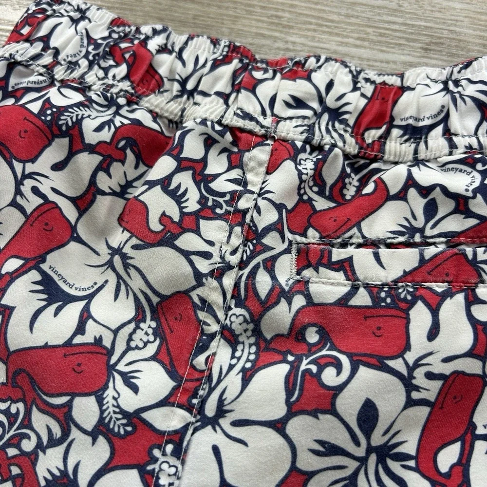 Vineyard Vines‎ Swim Trunks Boys Size XS(4/5) Red White Blue Whales Preppy Beach